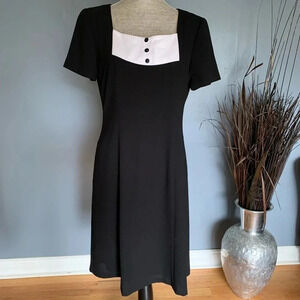 Liz Claiborne Vintage Two Tone Sheath Dress Lined Black White Size 10 Back Zip